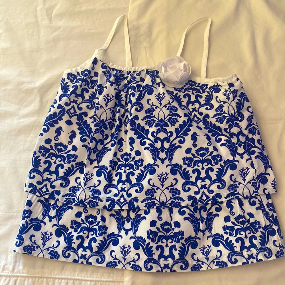 Janie and Jack like new blue and white w/flower shirt size 10